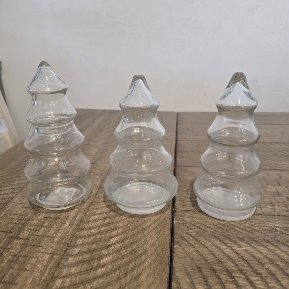 Set Of 3 Christmas Tree Apothecary Jars Clear Centerpiece